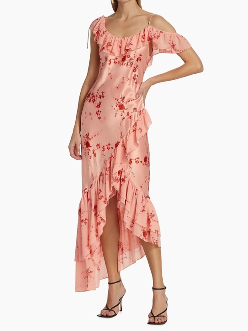 Cinq à Sept Kersti Asymmetric Floral Silk Maxi Dress Pale Rose Multi Size 2 NWT
